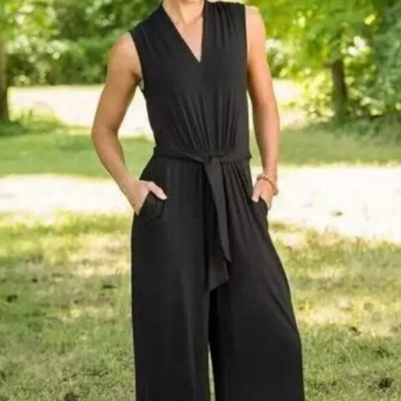 Matilda Jane Power Pose Pant Jumpsuit  Sleeveless Black Wide Leg Sz XXL EUC - Picture 10 of 11